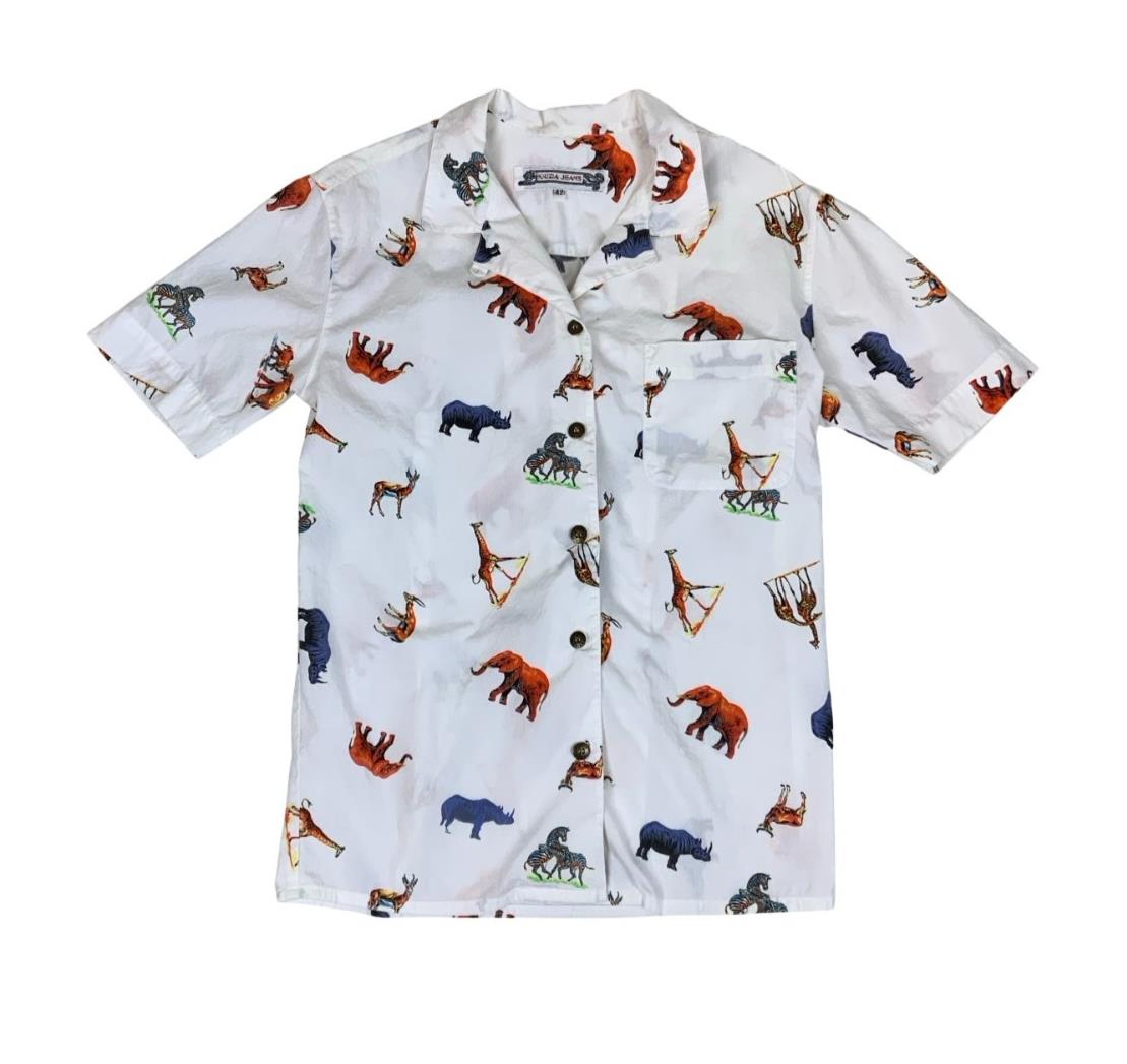 VTG 90s 00s KRIZIA WHITE ANIMAL SAFARI ZOO GRAPHIC BUTTON-UP SHIRT M 12