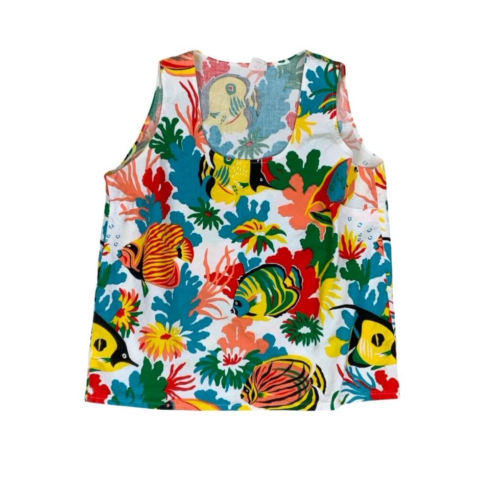 VTG 90S TROPICAL FISH COLOURFUL GRAPHIC OCEAN TANK TOP BLOUSE SMALL 10
