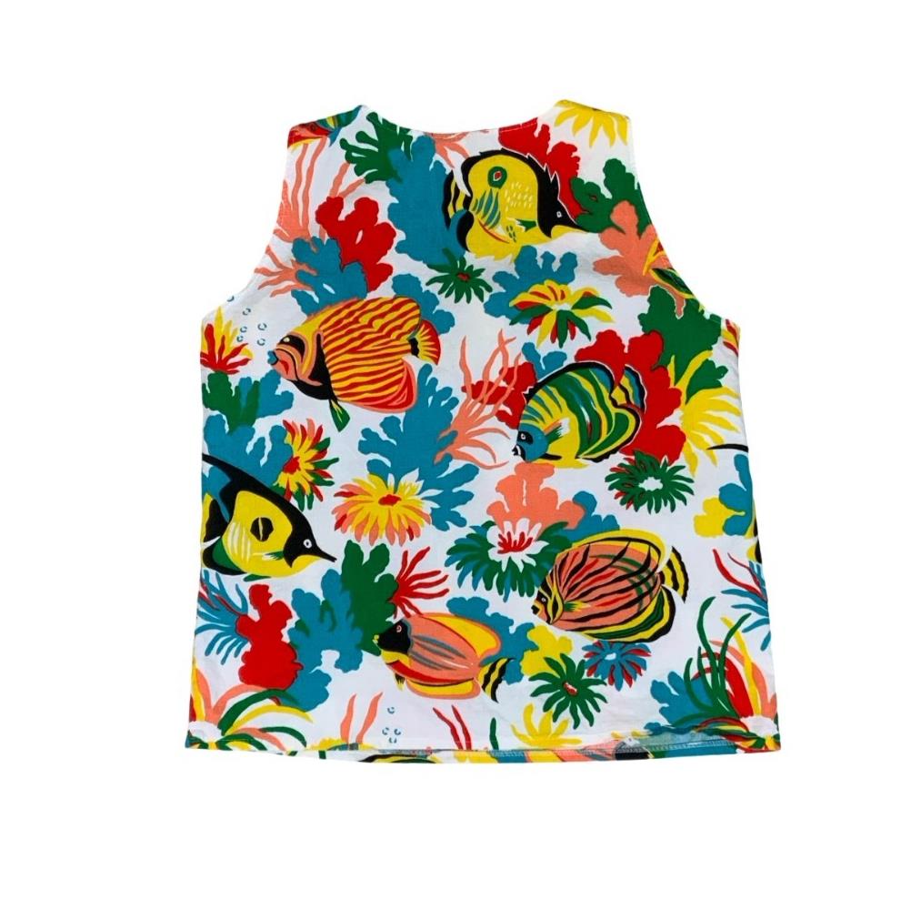 VTG 90S TROPICAL FISH COLOURFUL GRAPHIC OCEAN TANK TOP BLOUSE SMALL 10