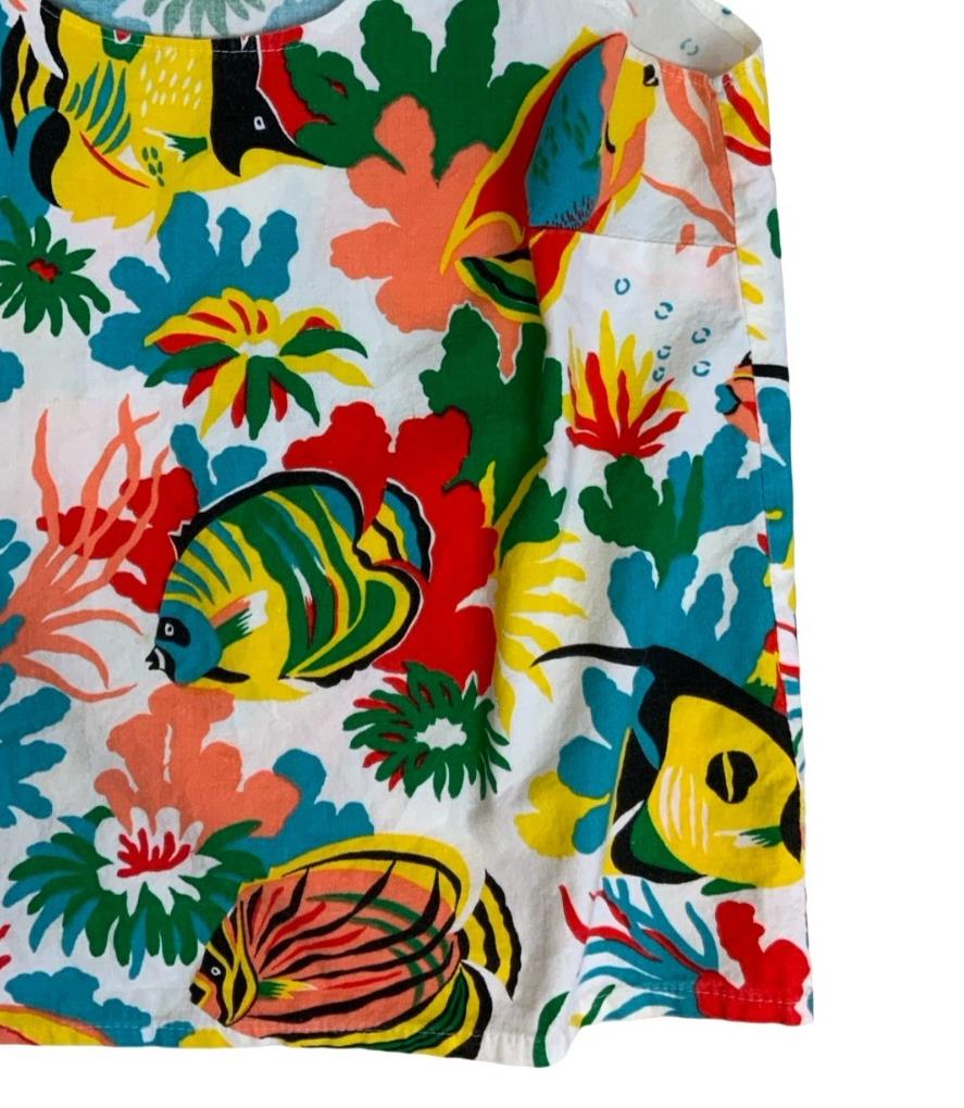 VTG 90S TROPICAL FISH COLOURFUL GRAPHIC OCEAN TANK TOP BLOUSE SMALL 10