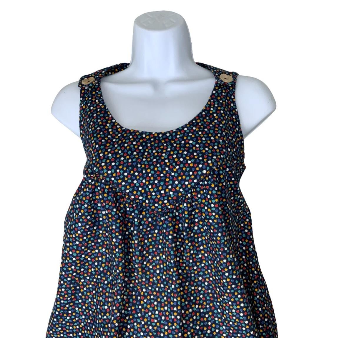 VTG BLUE APPLE PATTERN POLKA DOT SLEEVELESS CASUAL SUMMER DRESS S 10