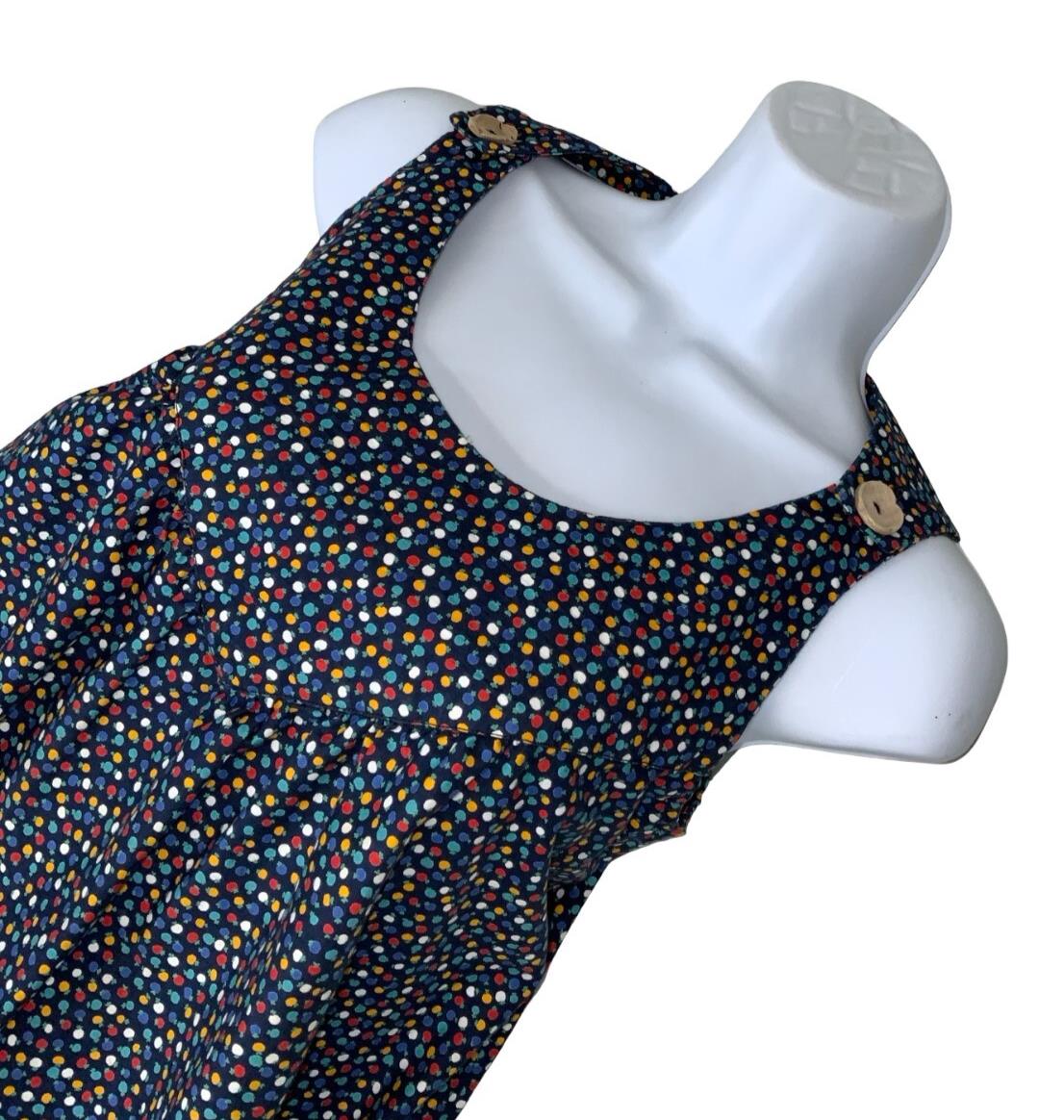 VTG BLUE APPLE PATTERN POLKA DOT SLEEVELESS CASUAL SUMMER DRESS S 10