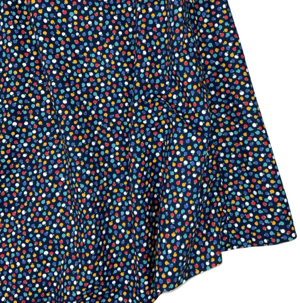 VTG BLUE APPLE PATTERN POLKA DOT SLEEVELESS CASUAL SUMMER DRESS S 10