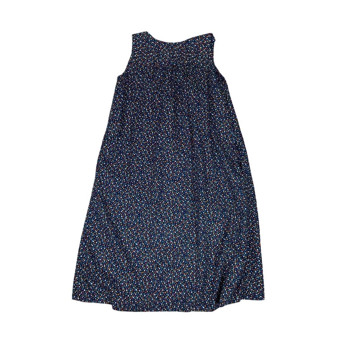 VTG BLUE APPLE PATTERN POLKA DOT SLEEVELESS CASUAL SUMMER DRESS S 10