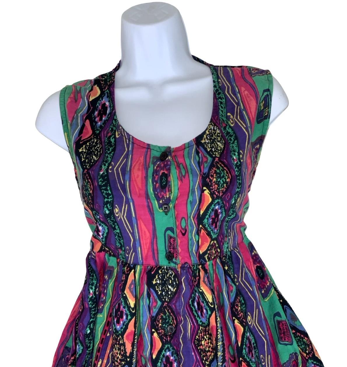 90S SITA MULTI COLOUR GEOMETRIC PATTERN SLEEVELESS EMPIRE SUMMER MAXI DRESS S 10