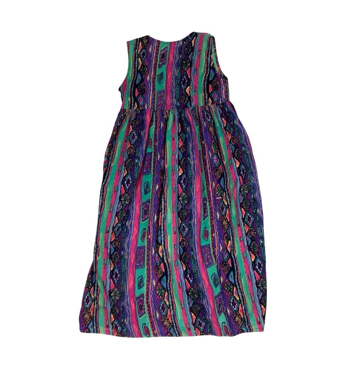 90S SITA MULTI COLOUR GEOMETRIC PATTERN SLEEVELESS EMPIRE SUMMER MAXI DRESS S 10