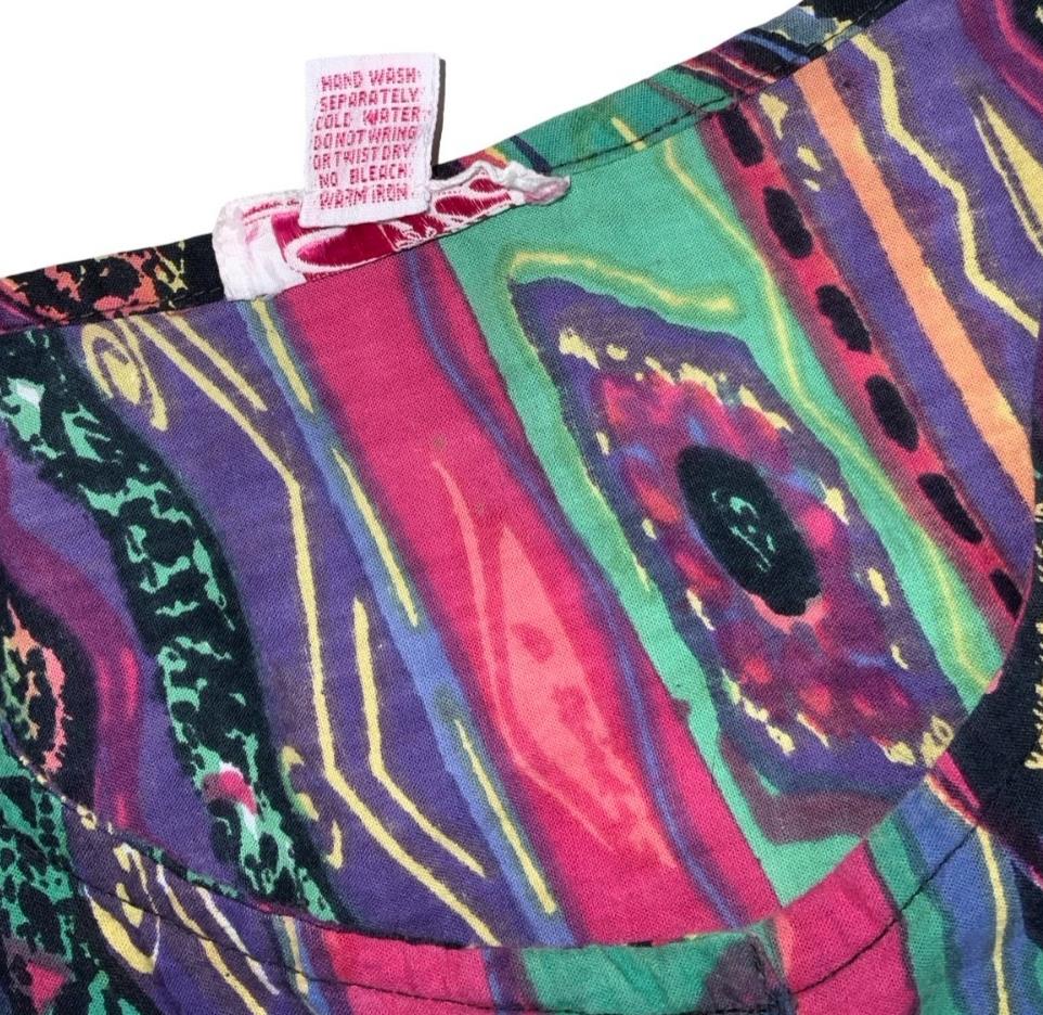 90S SITA MULTI COLOUR GEOMETRIC PATTERN SLEEVELESS EMPIRE SUMMER MAXI DRESS S 10