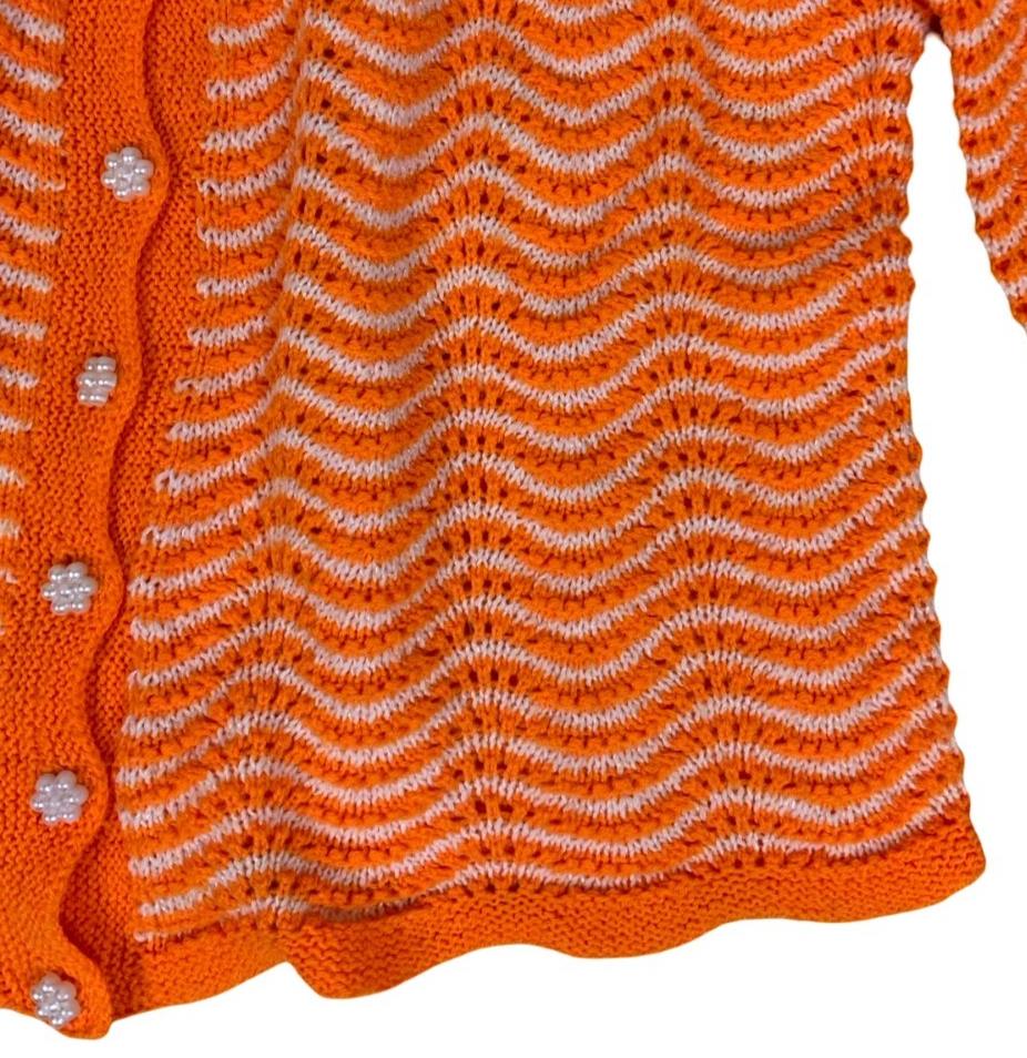VTG 80S 90S HANDMADE HAND KNIT ORANGE CHEVRON CROPPED CARDIGAN UK 14 16
