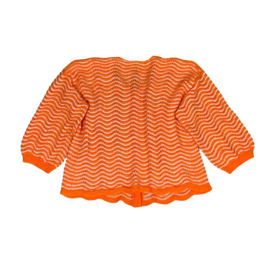 VTG 80S 90S HANDMADE HAND KNIT ORANGE CHEVRON CROPPED CARDIGAN UK 14 16