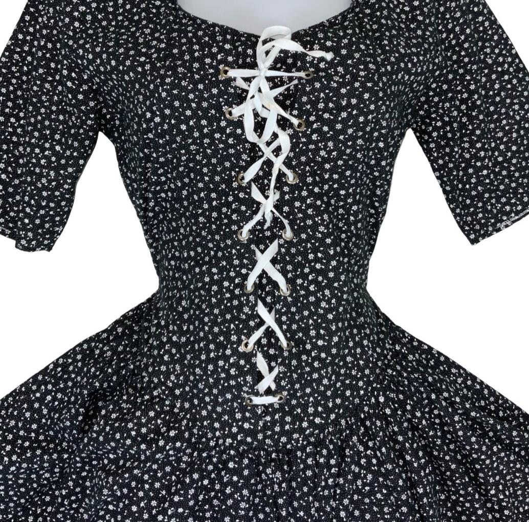 VTG 80S 90S MODA ITALIANA BLACK WHITE FLOWER MINI GRUNGE GOTHIC PIN-UP DRESS XS