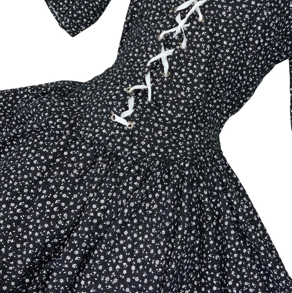 VTG 80S 90S MODA ITALIANA BLACK WHITE FLOWER MINI GRUNGE GOTHIC PIN-UP DRESS XS