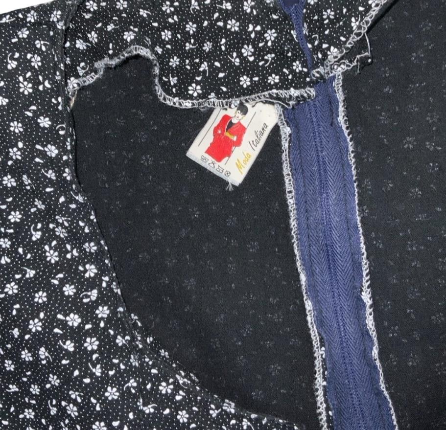 VTG 80S 90S MODA ITALIANA BLACK WHITE FLOWER MINI GRUNGE GOTHIC PIN-UP DRESS XS