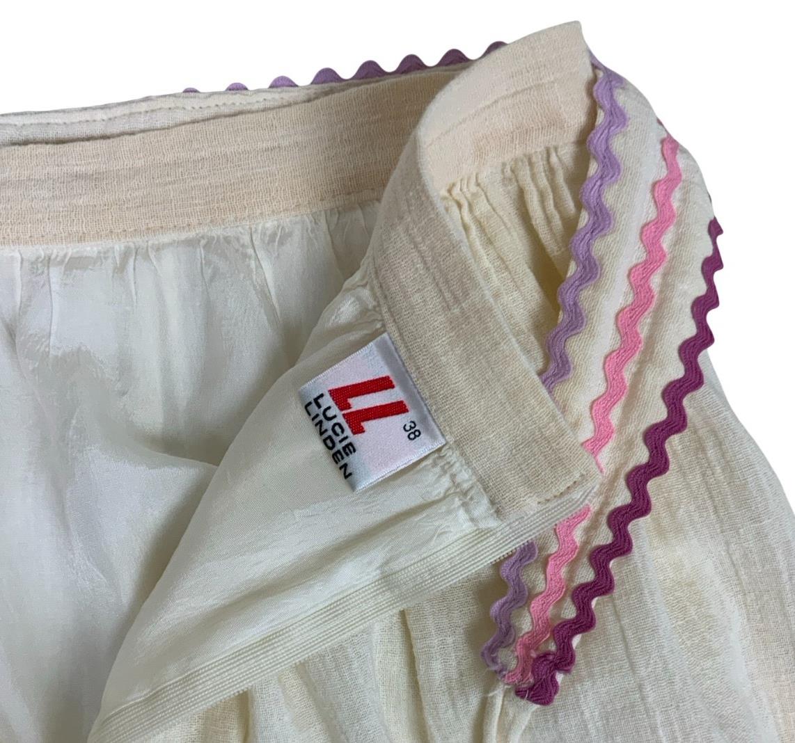 VTG 70S 80s LUCIE LINDEN CREAM PINK FLORAL FOLK MIDI SKIRT WITH BELT X-SMALL 4 6
