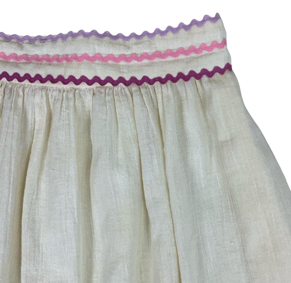 VTG 70S 80s LUCIE LINDEN CREAM PINK FLORAL FOLK MIDI SKIRT WITH BELT X-SMALL 4 6