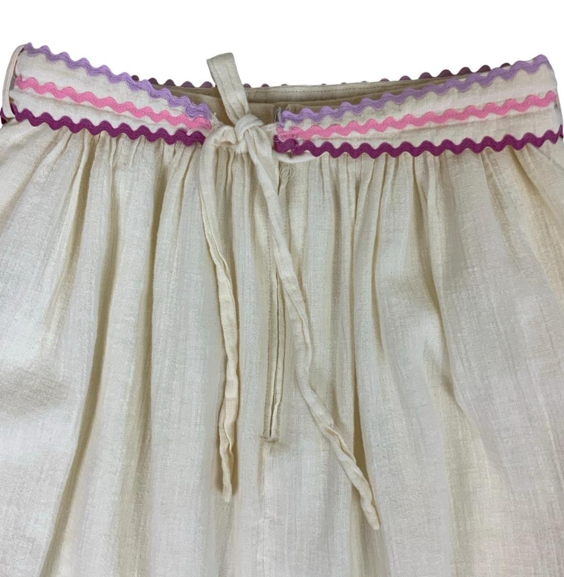 VTG 70S 80s LUCIE LINDEN CREAM PINK FLORAL FOLK MIDI SKIRT WITH BELT X-SMALL 4 6