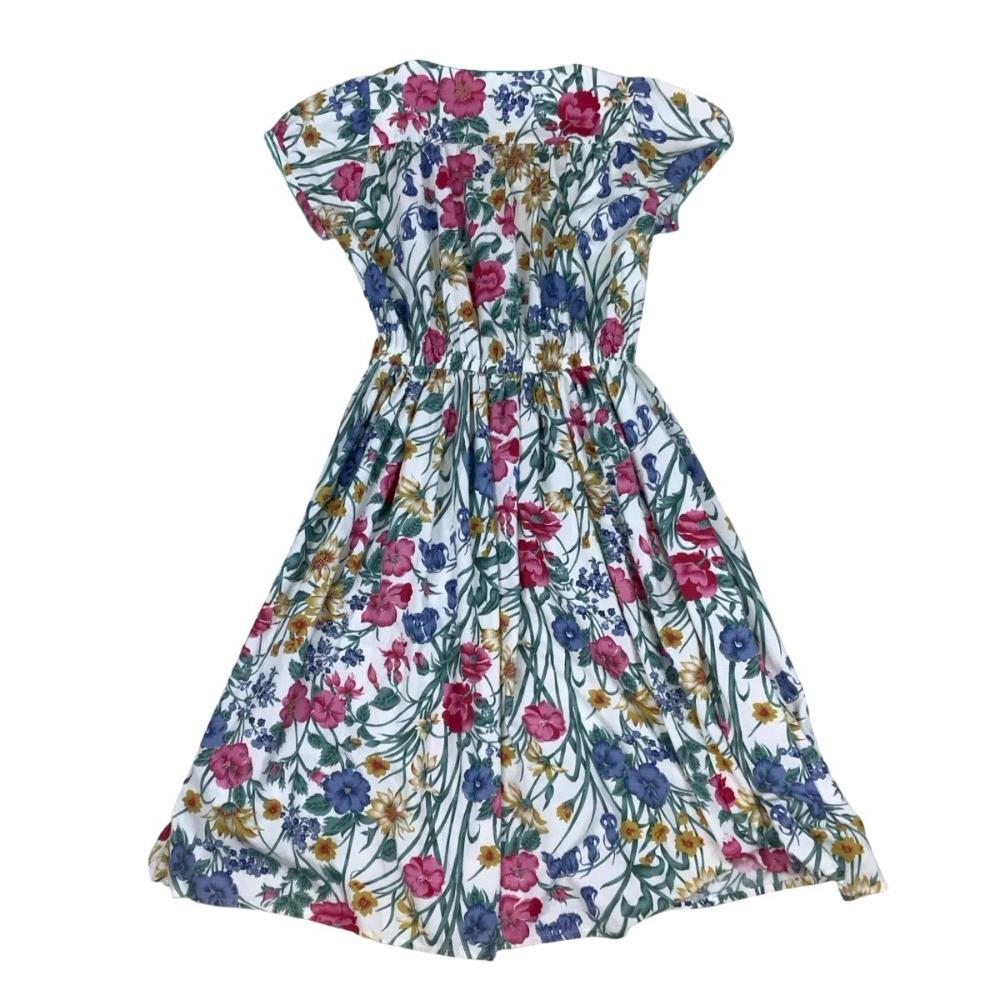 70S 80S ST MICHAEL FLORAL WHITE PINK BLUE MIDI A-LINE SUMMER TEA DRESS UK 10 12