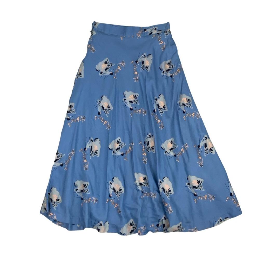 VTG LOUIS LONDON BLUE A-LINE SNOOKER GRAPHIC 'LE BILLARD' HIGH WAIST SKIRT 4