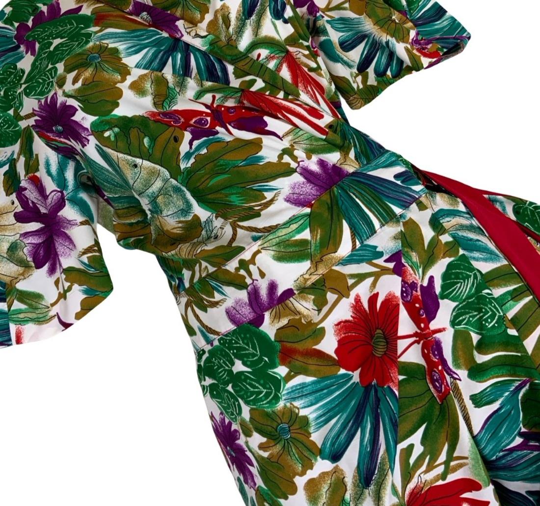VTG 80s 'STITCHES PLUS' FLORAL GREEN BLUE RED PURPLE WRAP MIDI DRESS SMALL 8 10