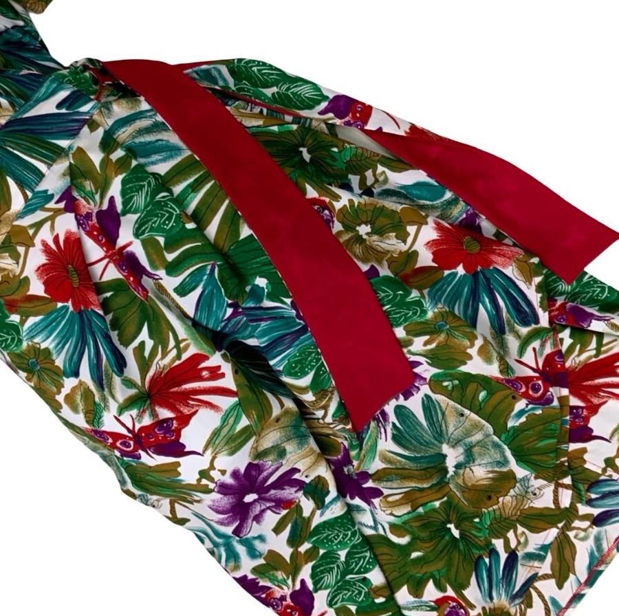 VTG 80s 'STITCHES PLUS' FLORAL GREEN BLUE RED PURPLE WRAP MIDI DRESS SMALL 8 10