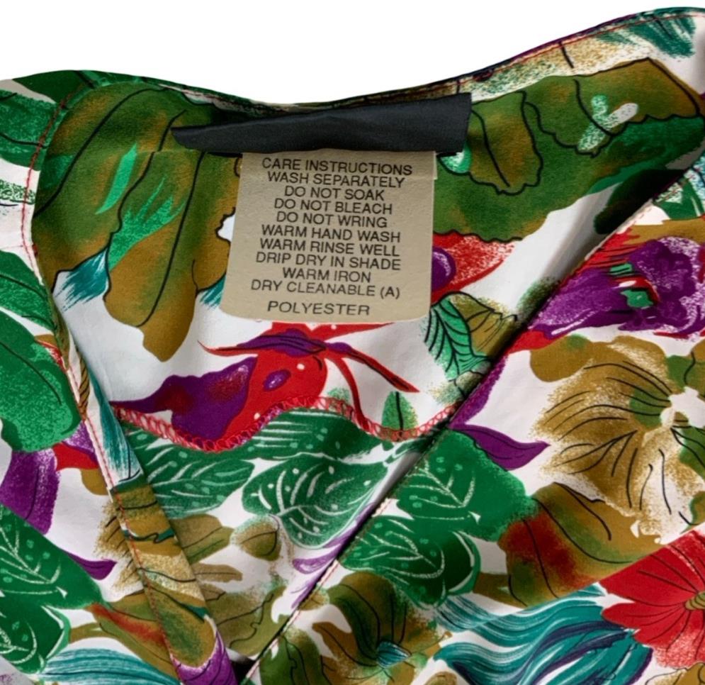 VTG 80s 'STITCHES PLUS' FLORAL GREEN BLUE RED PURPLE WRAP MIDI DRESS SMALL 8 10