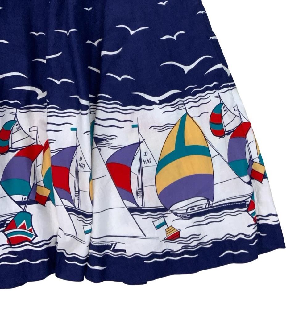 VTG 1980s DOES 1950s BLUE SAILBOAT NOVELTY PATTERN CIRCLE SWING MIDI SKIRT XS 4