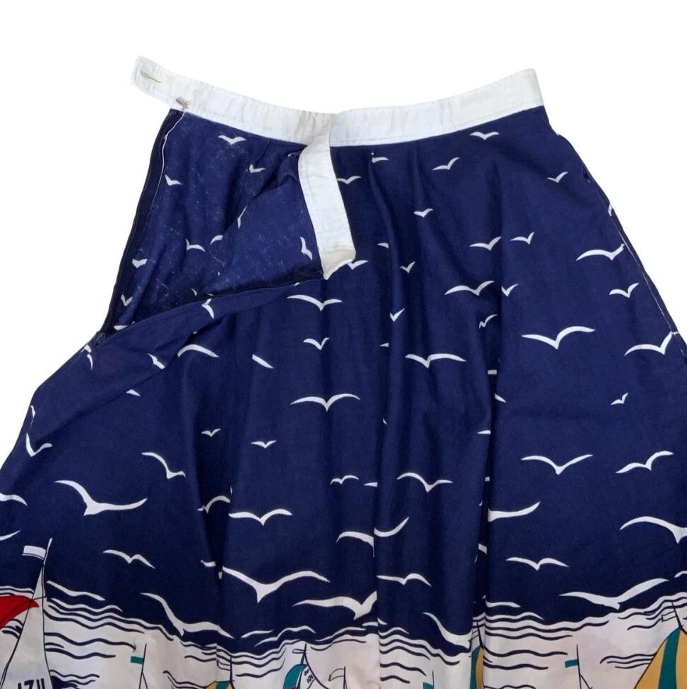 VTG 1980s DOES 1950s BLUE SAILBOAT NOVELTY PATTERN CIRCLE SWING MIDI SKIRT XS 4