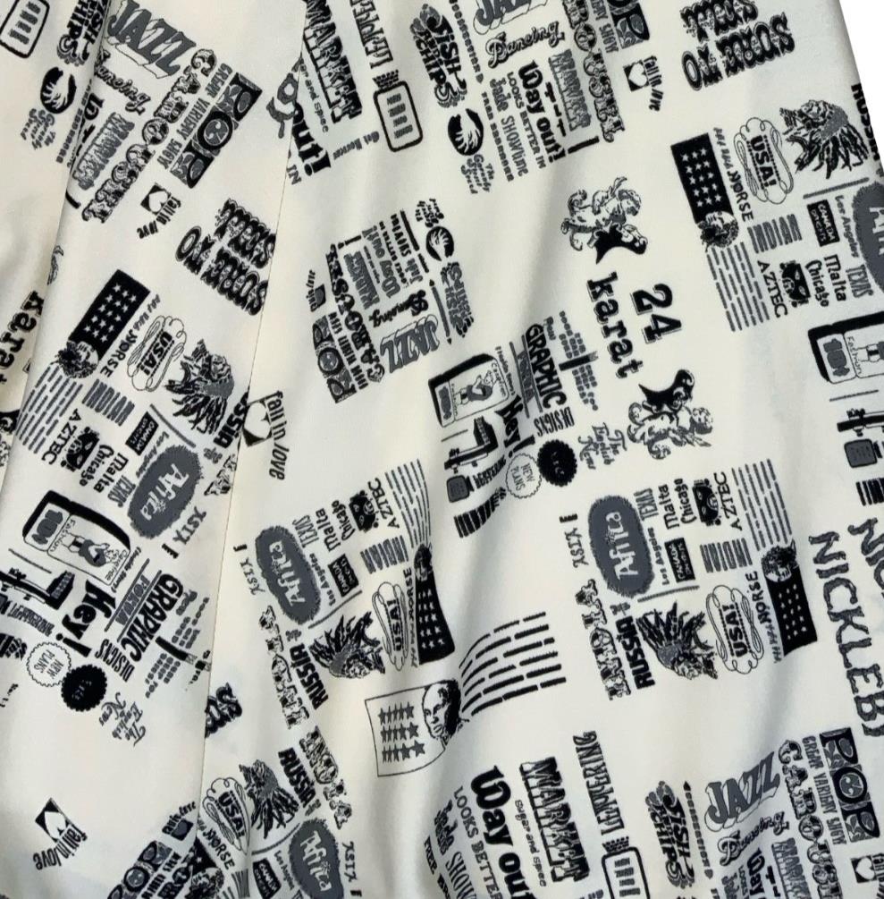 VTG 70s BLACK WHITE NOVELTY NEWSPAPER GRAPHIC PRINT A-LINE SWING SKIRT XS 6