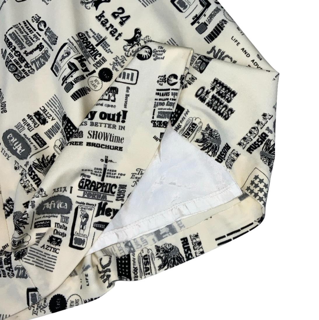VTG 70s BLACK WHITE NOVELTY NEWSPAPER GRAPHIC PRINT A-LINE SWING SKIRT XS 6
