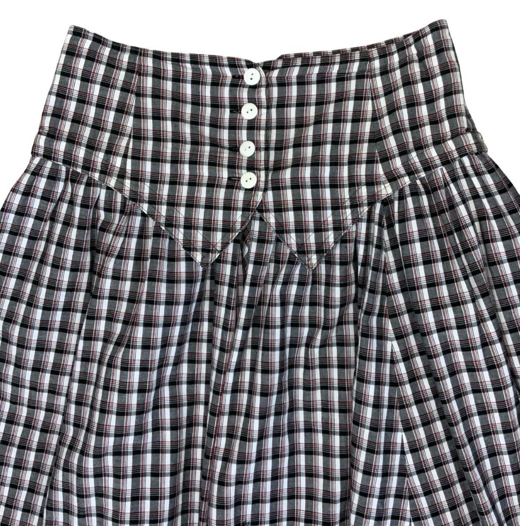 VTG 80s 'BETTY BARCLAY' BLACK WHITE GINGHAM CHECK HIGH-WAIST PRAIRIE SKIRT S 8