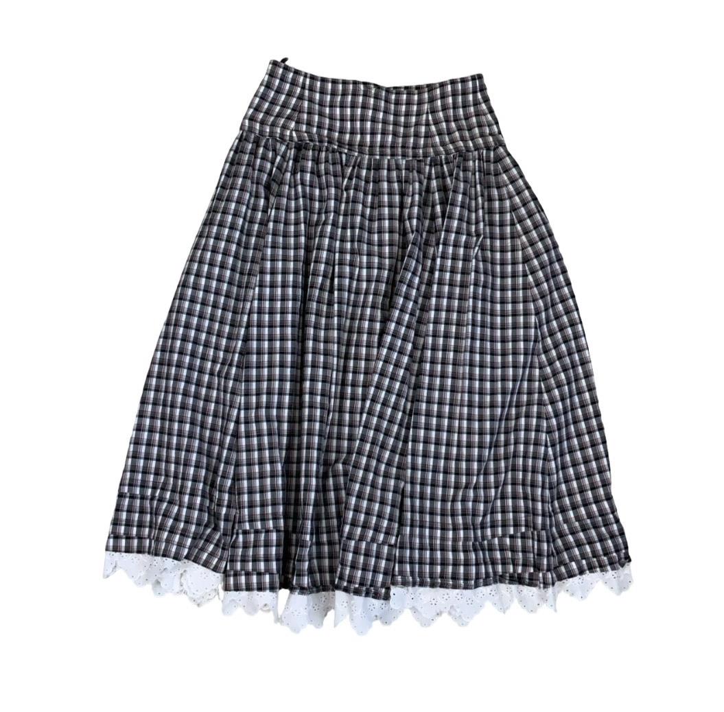 VTG 80s 'BETTY BARCLAY' BLACK WHITE GINGHAM CHECK HIGH-WAIST PRAIRIE SKIRT S 8