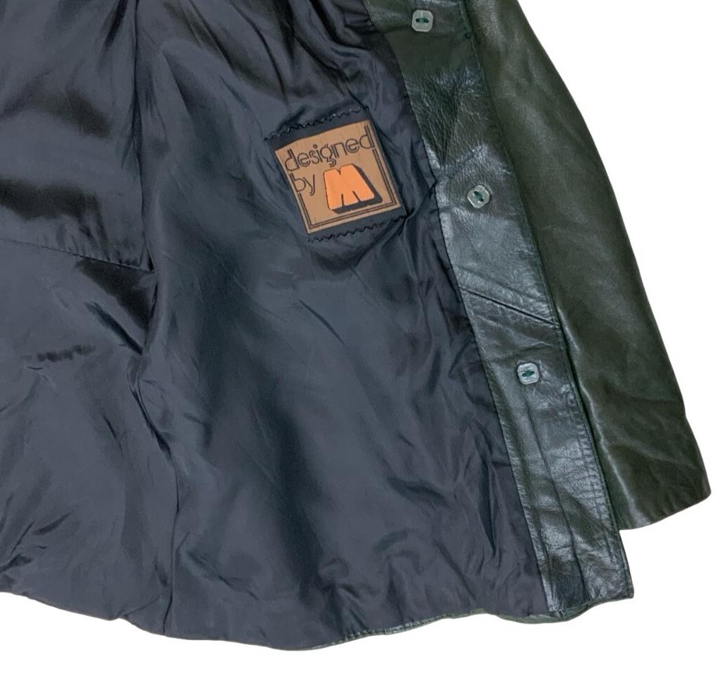 VTG 70s 'DESIGNED by M' DARK GREEN DOG EAR COLLAR LEATHER JACKET S 10