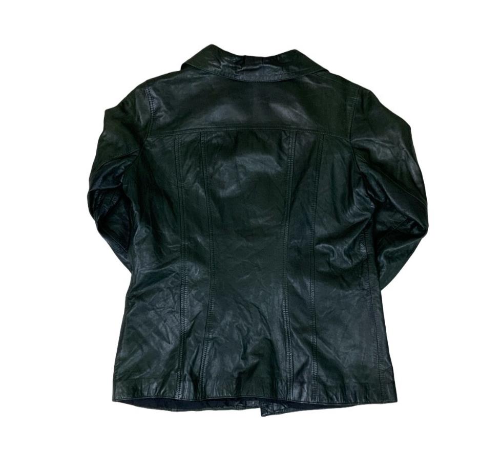 VTG 70s 'DESIGNED by M' DARK GREEN DOG EAR COLLAR LEATHER JACKET S 10
