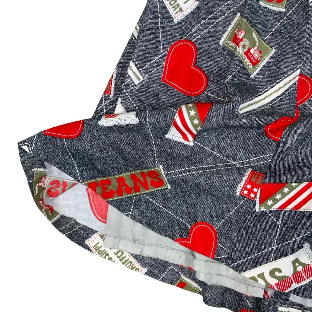 VTG 70s/ 80s HIGH WAIST GREY DENIM USA NOVELTY GRAPHIC A-LINE SKIRT SMALL 8