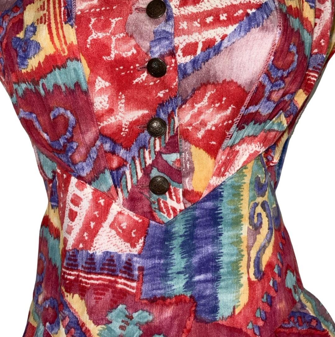 VTG 80s 'FASHION STYLE' RED GEOMETRIC PRINT ASYMMETRIC A-LINE MIDI DRESS M 12 14