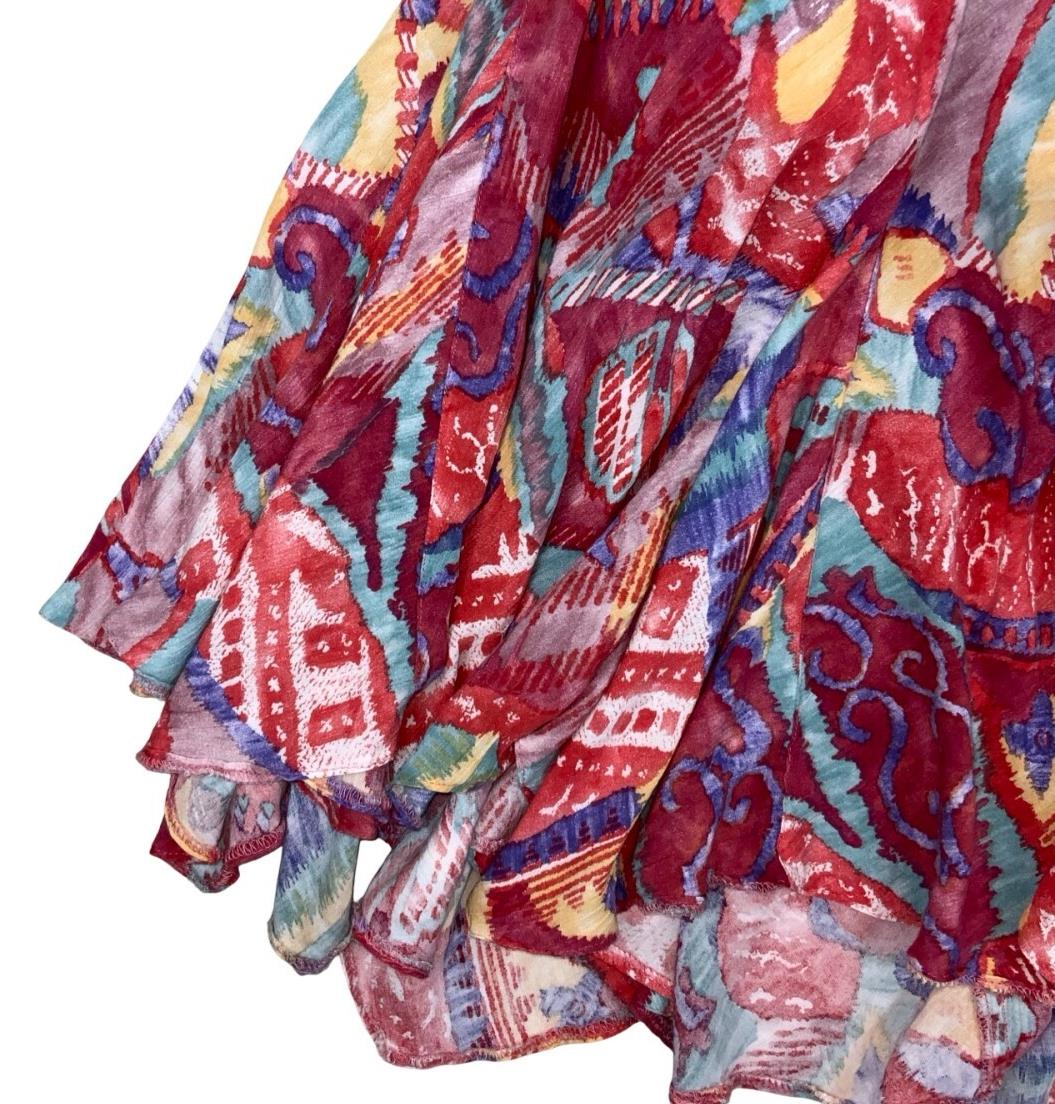 VTG 80s 'FASHION STYLE' RED GEOMETRIC PRINT ASYMMETRIC A-LINE MIDI DRESS M 12 14