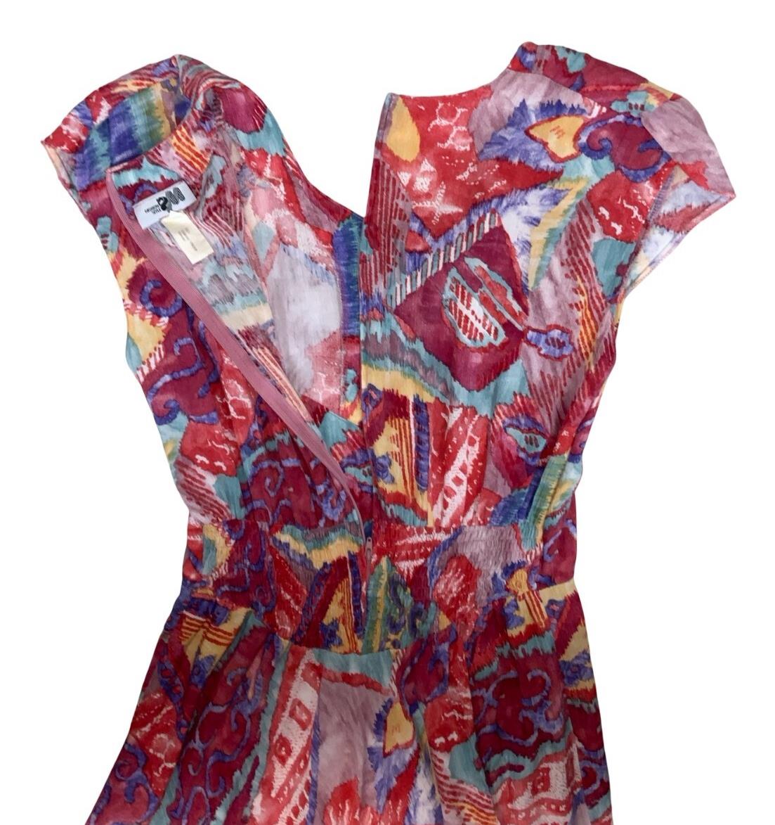 VTG 80s 'FASHION STYLE' RED GEOMETRIC PRINT ASYMMETRIC A-LINE MIDI DRESS M 12 14