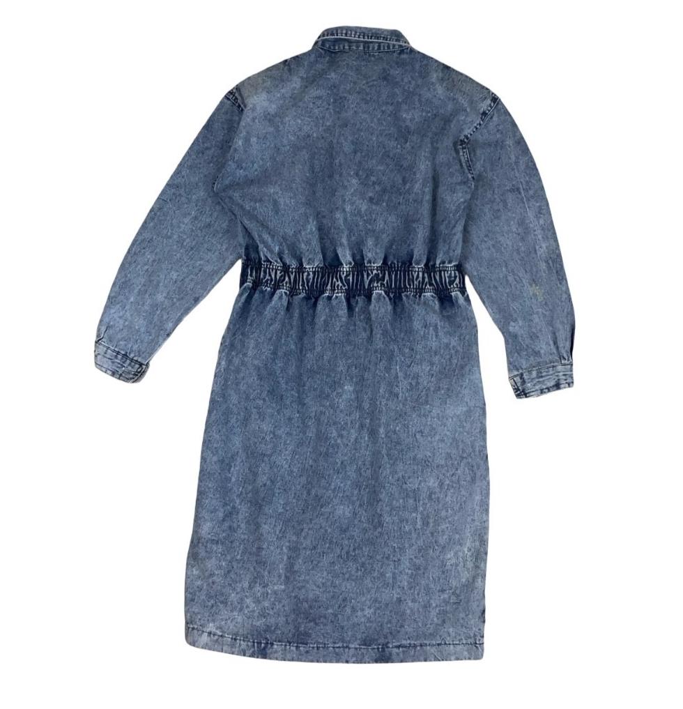 80s ACID WASH BLUE FLORAL EMBROIDERED COUNTRY WESTERN DENIM MIDI DRESS M 12