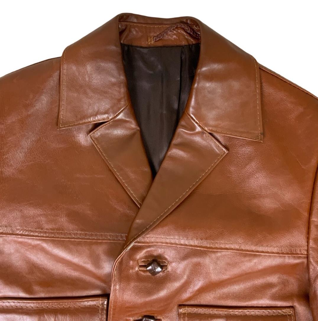 VTG 70s 80s BROWN LEDER-ORT POTSDAM NOTCHED COLLAR CROPPED LEATHER JACKET MEDIUM