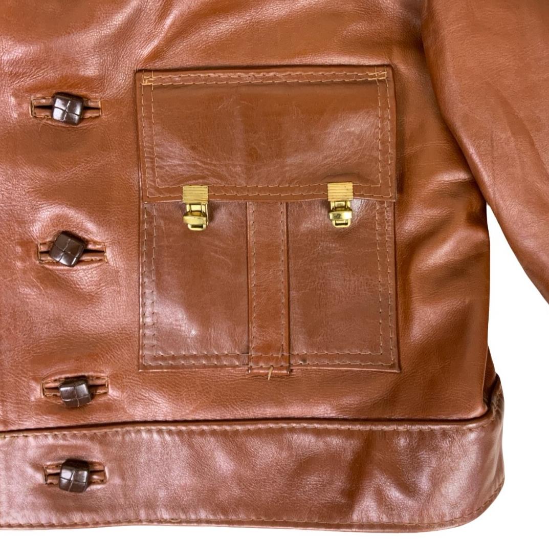 VTG 70s 80s BROWN LEDER-ORT POTSDAM NOTCHED COLLAR CROPPED LEATHER JACKET MEDIUM