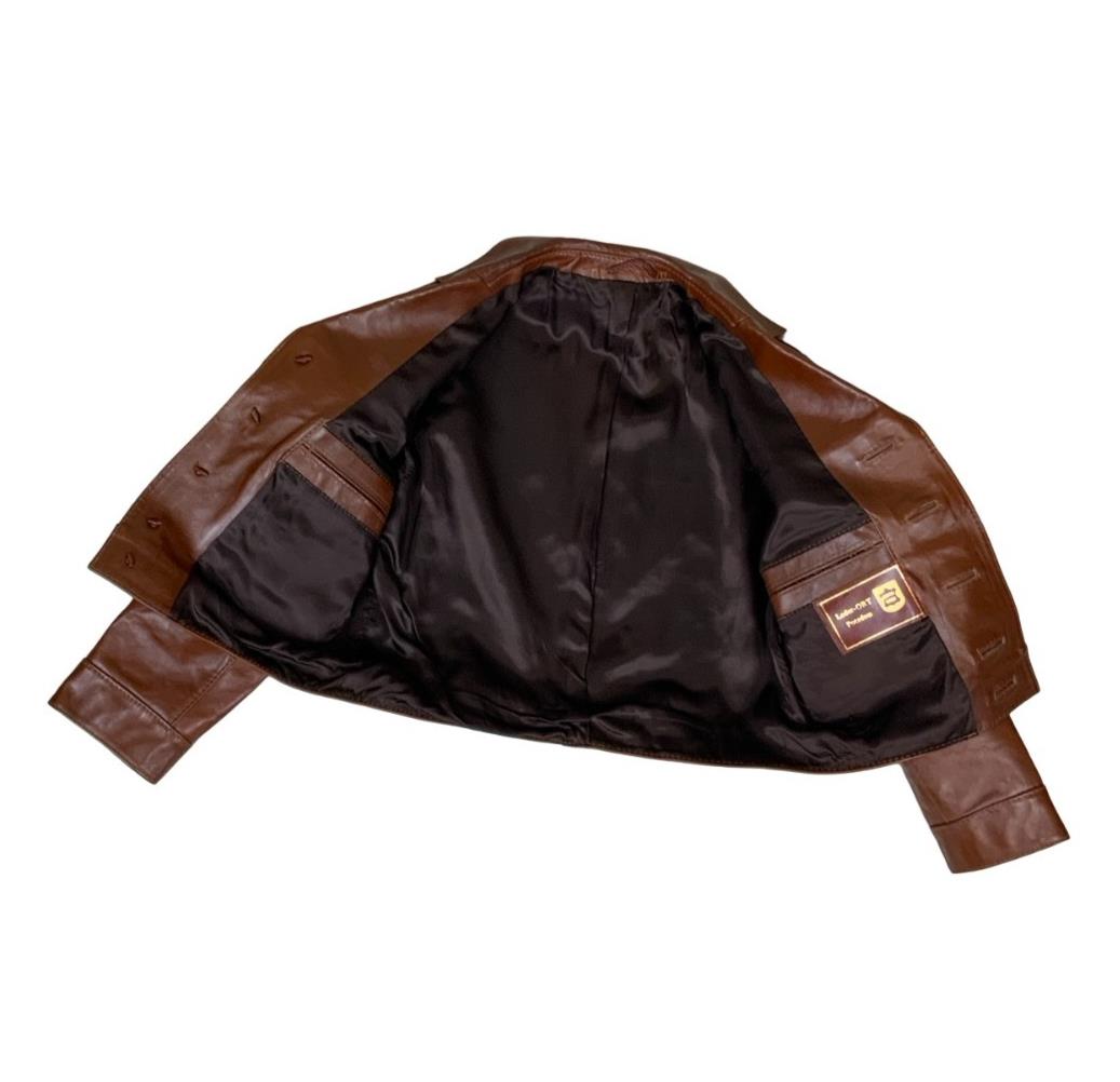 VTG 70s 80s BROWN LEDER-ORT POTSDAM NOTCHED COLLAR CROPPED LEATHER JACKET MEDIUM