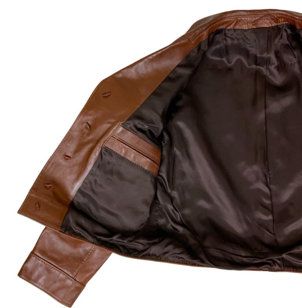 VTG 70s 80s BROWN LEDER-ORT POTSDAM NOTCHED COLLAR CROPPED LEATHER JACKET MEDIUM