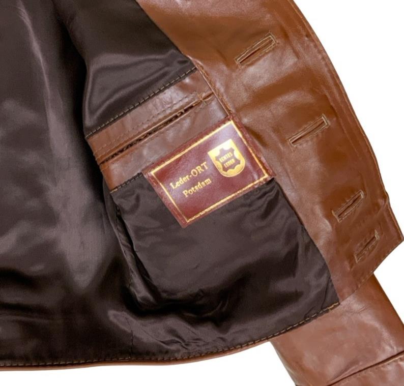 VTG 70s 80s BROWN LEDER-ORT POTSDAM NOTCHED COLLAR CROPPED LEATHER JACKET MEDIUM