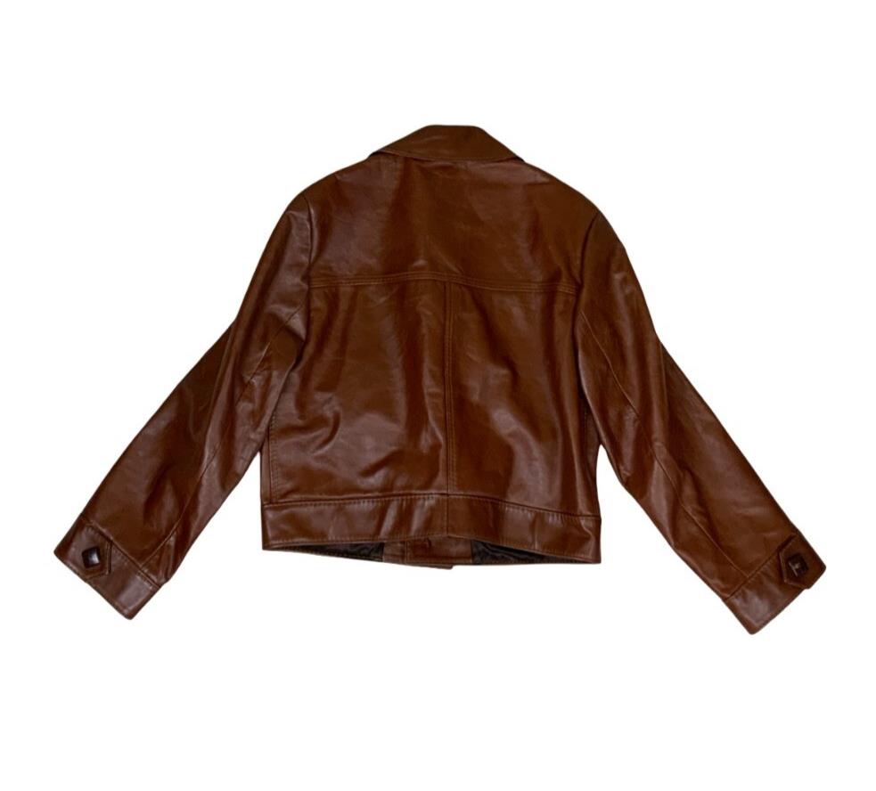 VTG 70s 80s BROWN LEDER-ORT POTSDAM NOTCHED COLLAR CROPPED LEATHER JACKET MEDIUM