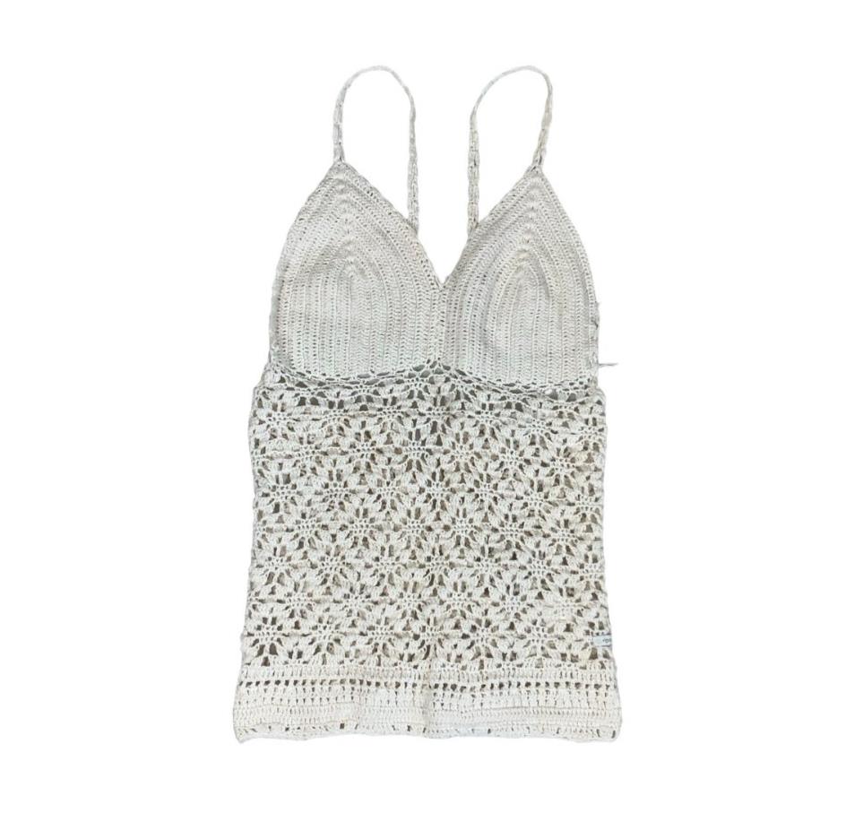 90s Y2K 'RIP CURL' OFF-WHITE FESTIVAL BOHO CROCHET SURF TIE-UP VEST TANK TOP S 8