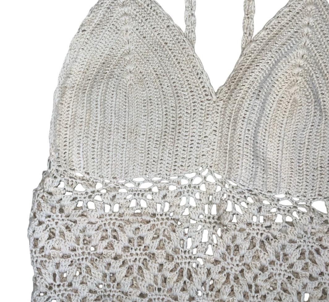 90s Y2K 'RIP CURL' OFF-WHITE FESTIVAL BOHO CROCHET SURF TIE-UP VEST TANK TOP S 8
