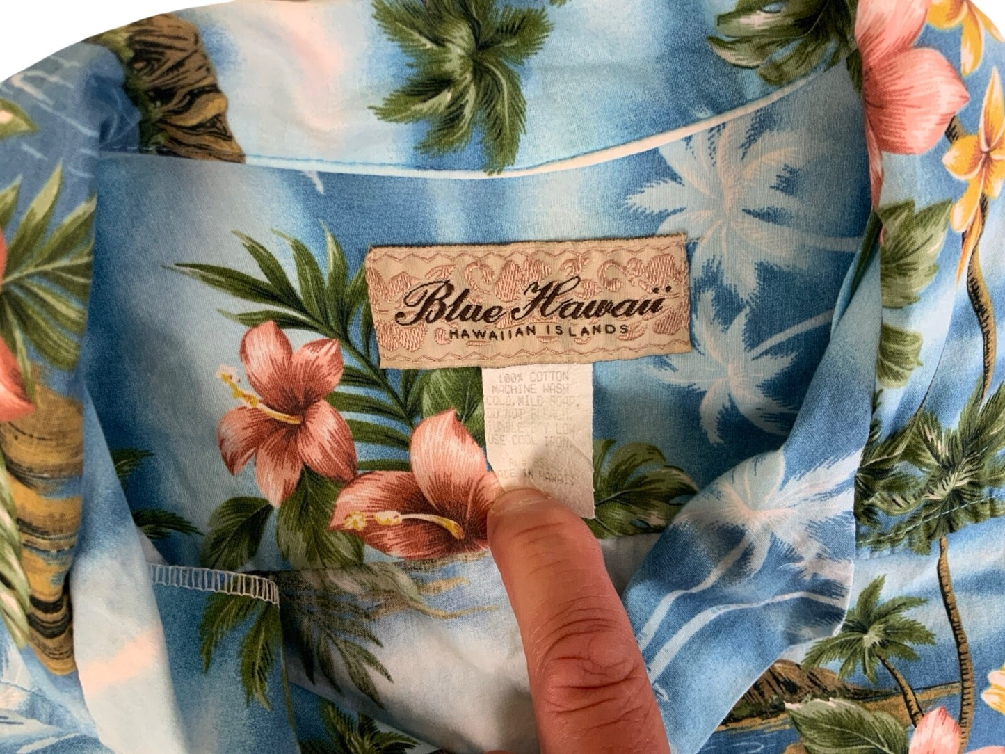 VTG BLUE HAWAII HAWAIIAN MADE ELVIS ALOHA SHIRT COTTON TIKI ROCKABILLY S 38”