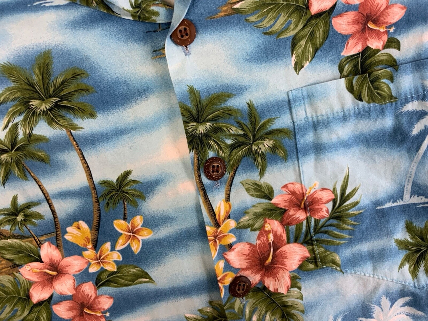 VTG BLUE HAWAII HAWAIIAN MADE ELVIS ALOHA SHIRT COTTON TIKI ROCKABILLY S 38”