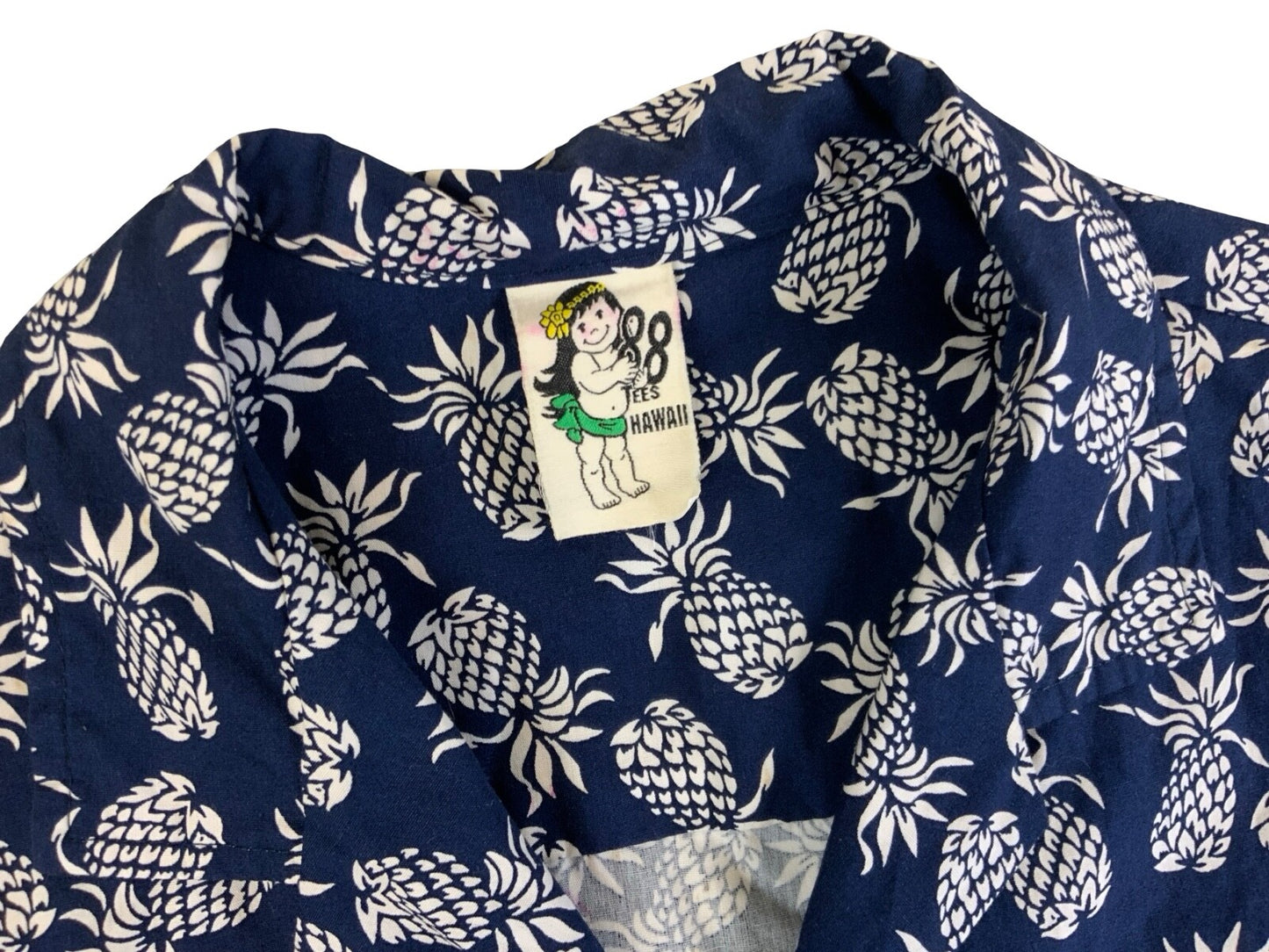 VTG 88 HAWAIIAN MADE PINEAPPLE ALOHA SHIRT COTTON TIKI ROCKABILLY M 40”