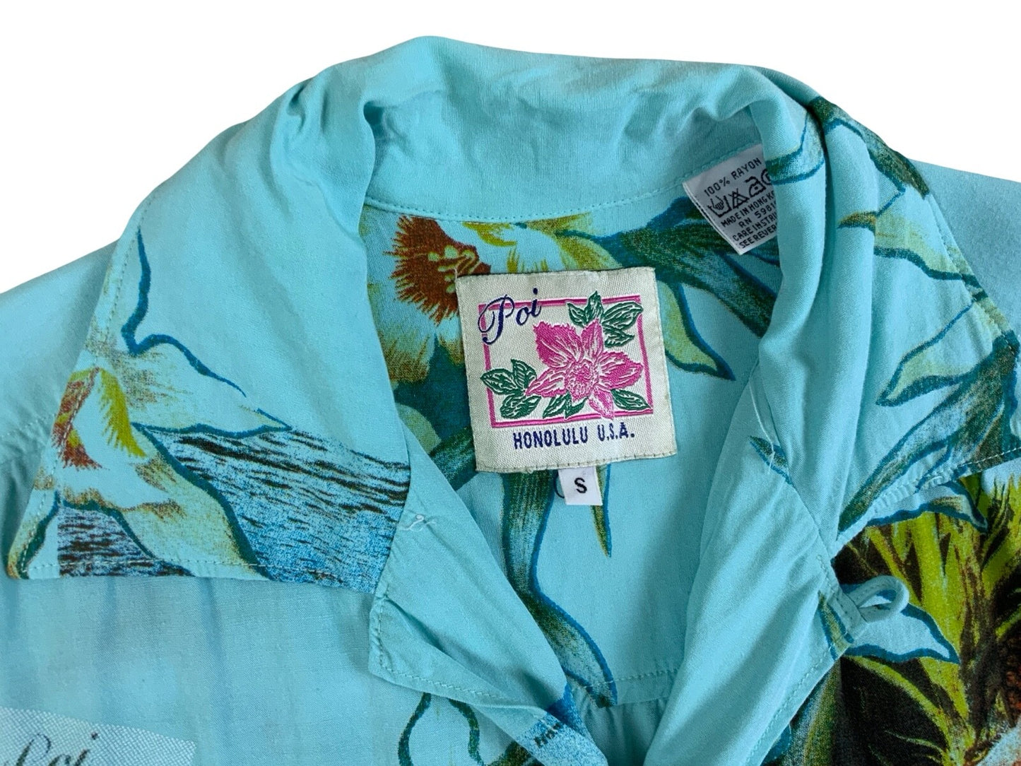 VTG POI HONOLULU HAWAIIAN ALOHA SHIRT RAYON TIKI ROCKABILLY S 40”