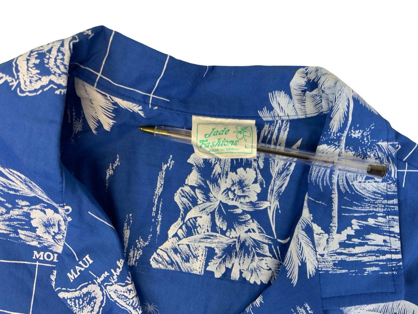 VTG JADE FASHIONS HAWAIIAN MADE ALOHA SHIRT COTTON TIKI ROCKABILLY L 42”